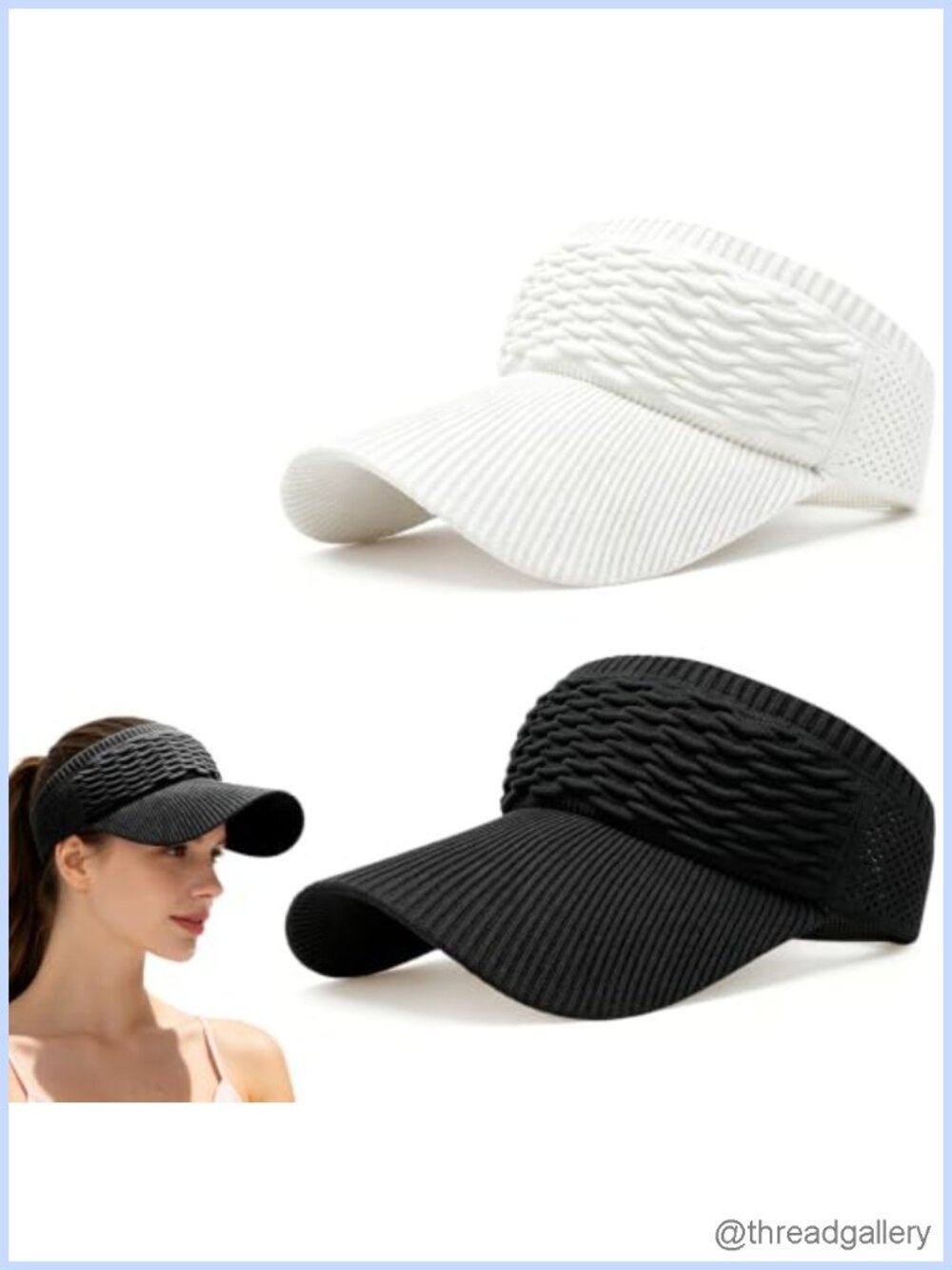 High Ponytail Sun Visor, Knitted Breathable Wide Brim UV Cap, 2Pcs